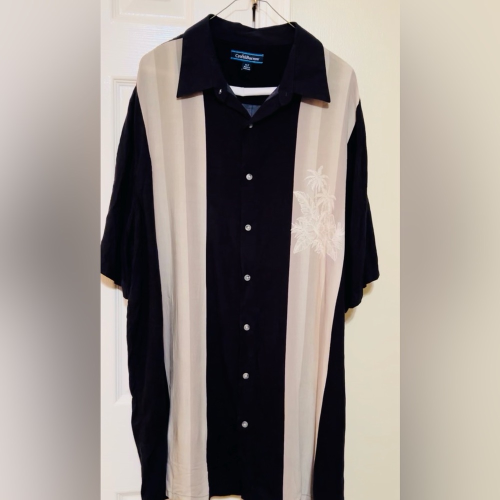 Tropical Hawaiian XXL striped Shirt with Palm Tree detail - airy, light